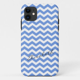 Trendy, classic blue chevron zigzag with name iPhone 11 case