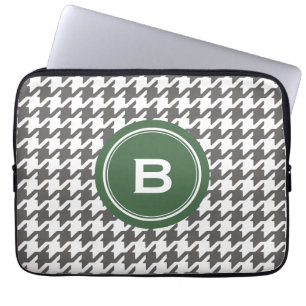 Trendy classic grey houndstooth with monogram laptop sleeve