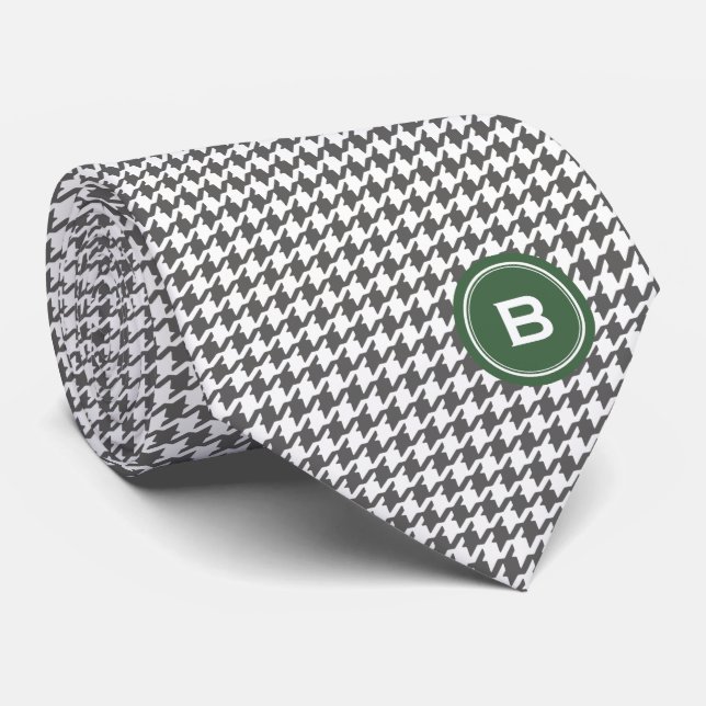 Trendy classic grey houndstooth with monogram tie (Rolled)