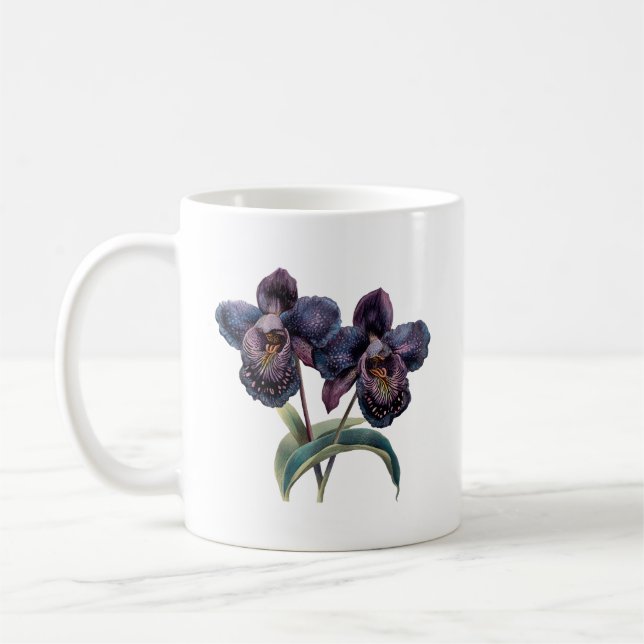 Trendy classic mauve and black orchid coffee mug (Left)