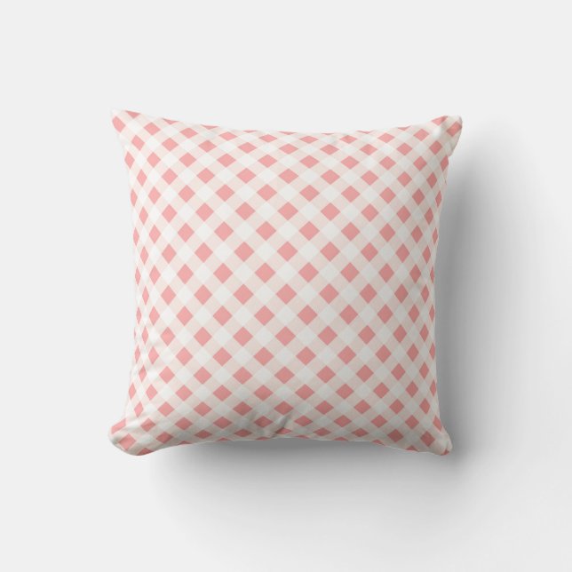 Trendy Classic Pink White Checked Plaid Pattern Cushion (Front)