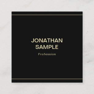 Trendy Clean Design Elegant Black Gold Plain Luxe Square Business Card