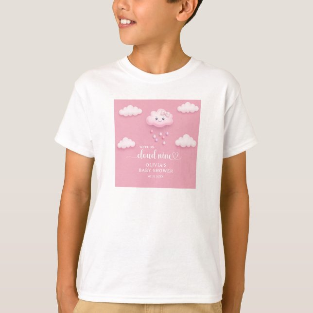 Trendy cloud nine pink sky girl baby shower  T-Shirt (Front)