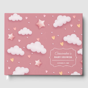 Trendy Cloud Theme Dusty Pink Baby Shower Guest Book