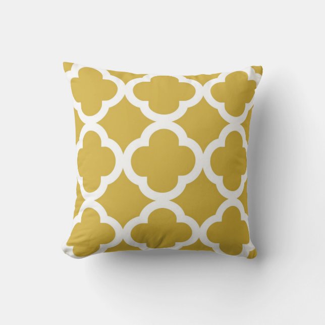 Trendy Clover Pattern in Mustard and White Cushion (Front)