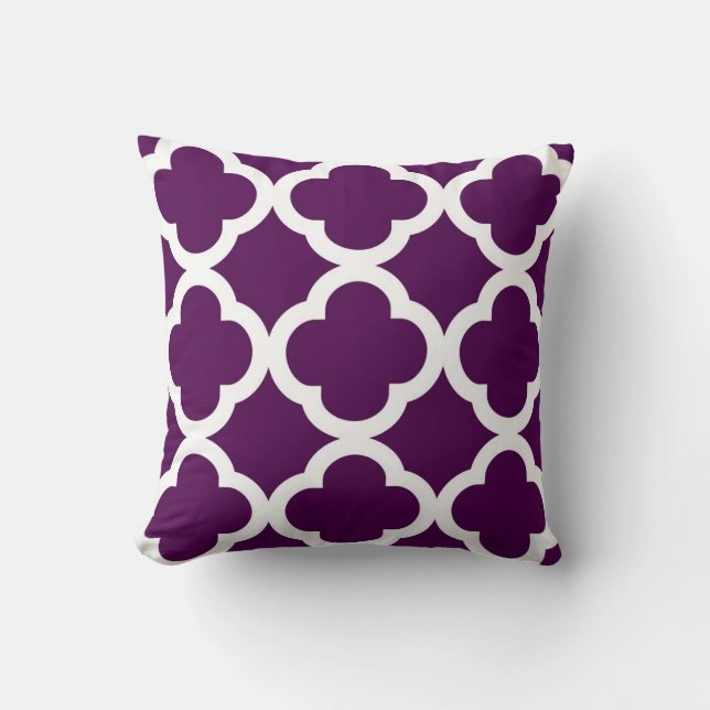 Trendy Clover Pattern in Plum and White Cushion (Front)