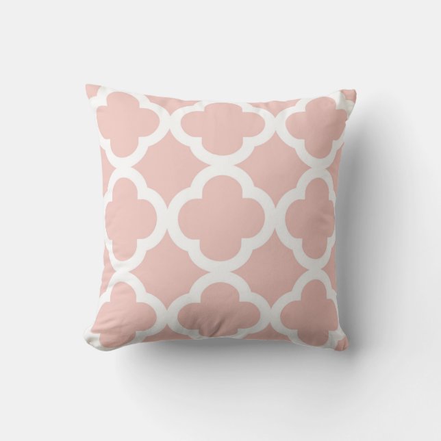 Trendy Clover Pattern in Powder Pink and White Cushion (Front)