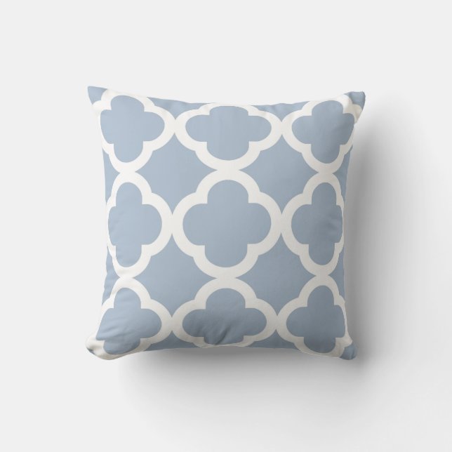 Trendy Clover Pattern in Soft Blue and White Cushion (Front)