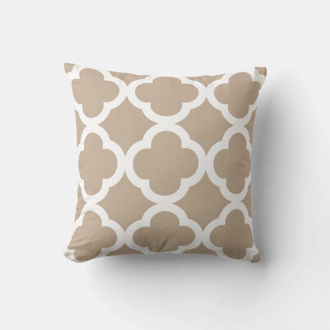 Trendy Clover Pattern in Tan and White Cushion (Front)