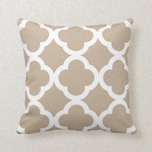 Trendy Clover Pattern in Tan and White Cushion