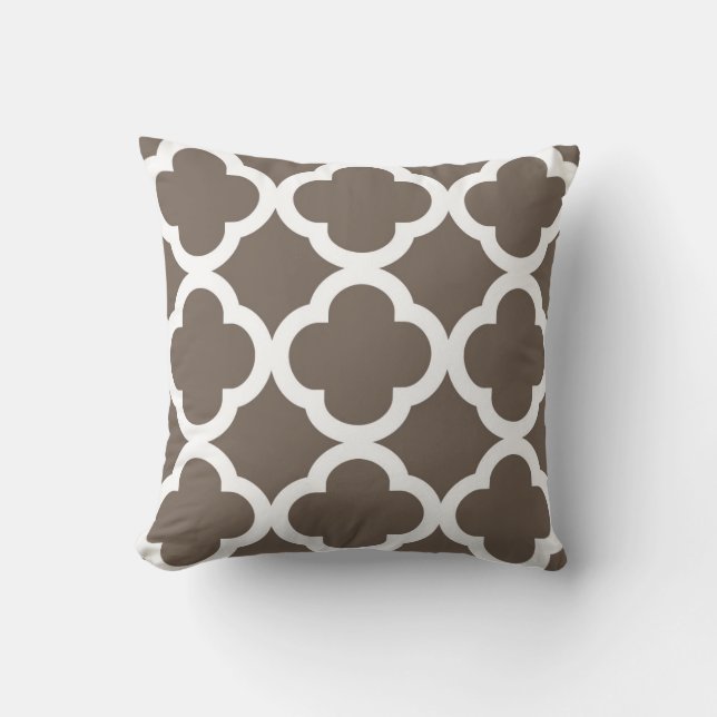Trendy Clover Pattern in Taupe and White Cushion (Front)