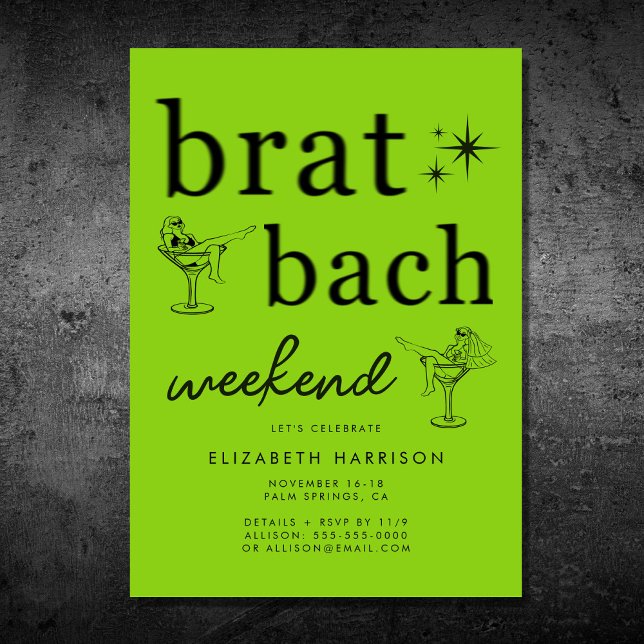 Trendy Cocktails Brat Green Bachelorette Party Invitation (Creator Uploaded)