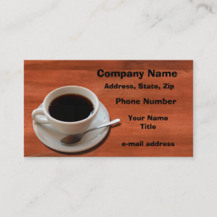 Trendy Coffee Cup Wood Background Business Card