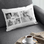 Trendy Collage Family Photo Black & White Initial Lumbar Cushion<br><div class="desc">Introducing our Trendy Collage Five Family Photo Black & White with Initial in Centre . This personalised and stylish collage is the perfect way to showcase your family's cherished memories in a modern and elegant way. Featuring a sleek black and white colour scheme, this collage allows you to highlight four...</div>