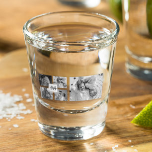 Trendy Collage Family Photo Black & White Initial Shot Glass