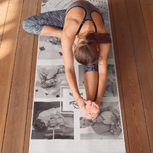 Trendy Collage Family Photo Black & White Initial Yoga Mat