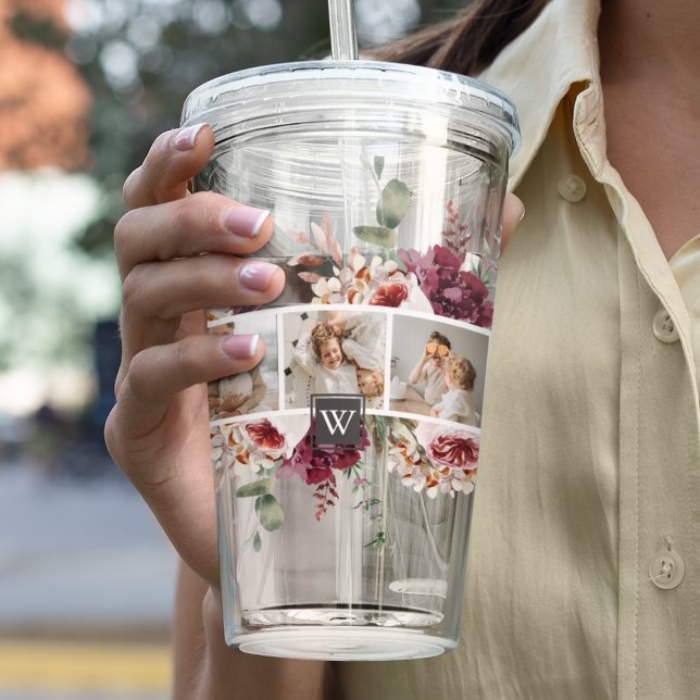 Trendy Collage Family Photo Colourful Flowers Gift Acrylic Tumbler (Creator Uploaded)