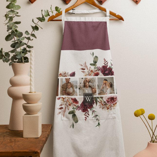 Trendy Collage Family Photo Colourful Flowers Gift Apron (Creator Uploaded)