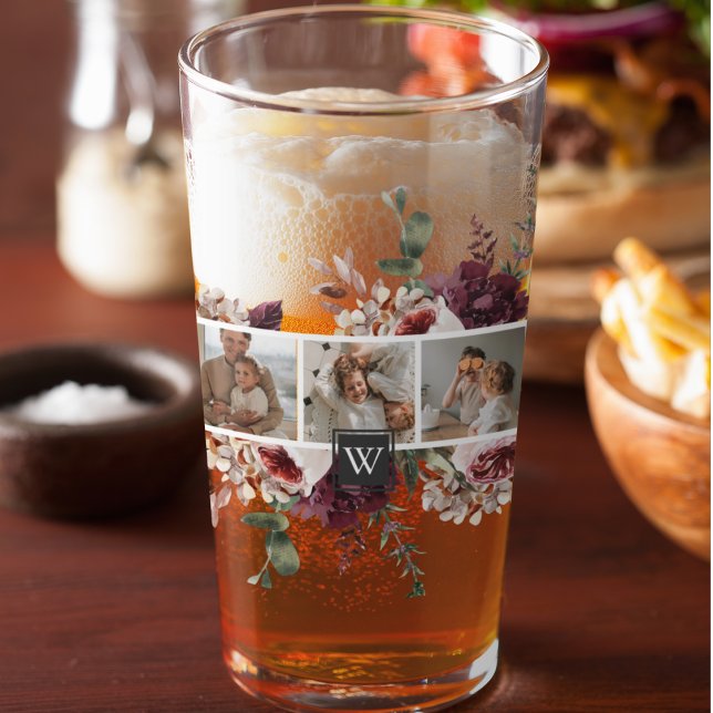 Trendy Collage Family Photo Colourful Flowers Gift Glass (Creator Uploaded)