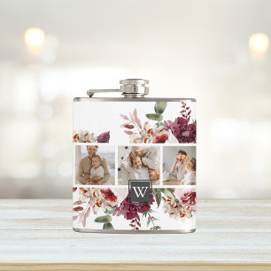Trendy Collage Family Photo Colourful Flowers Gift Hip Flask