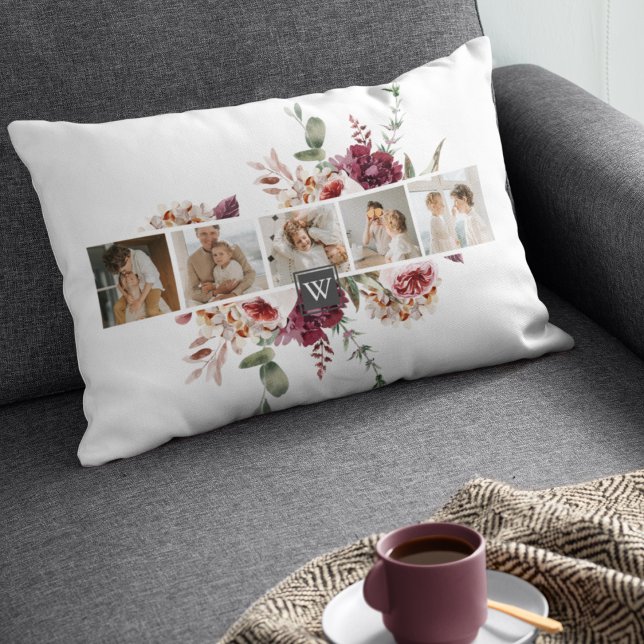 Trendy Collage Family Photo Colourful Flowers Gift Lumbar Cushion (Creator Uploaded)