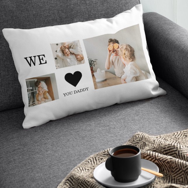 Trendy Collage Photo & We Love You Daddy Gift Lumbar Cushion (Creator Uploaded)