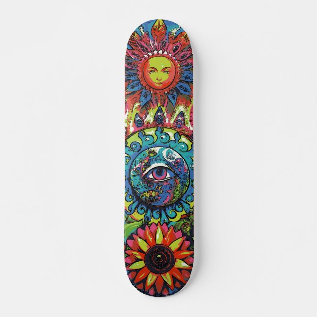Trendy Colorful Abstract Psychedelic 3rd Eye  Skateboard (Front)