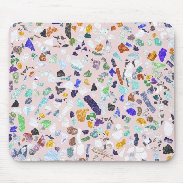 Trendy Colorful Shiny Stones Terrazzo Pink Design Mouse Pad (Front)