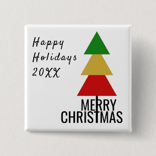 TRENDY COLORFUL XMAS TREE MERRY CHRISTMAS CUSTOM 15 CM SQUARE BADGE