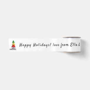 TRENDY COLORFUL XMAS TREE MERRY CHRISTMAS CUSTOM  SATIN RIBBON