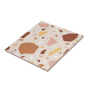 Trendy colors Pink and brown stone abstract decor Ceramic Tile