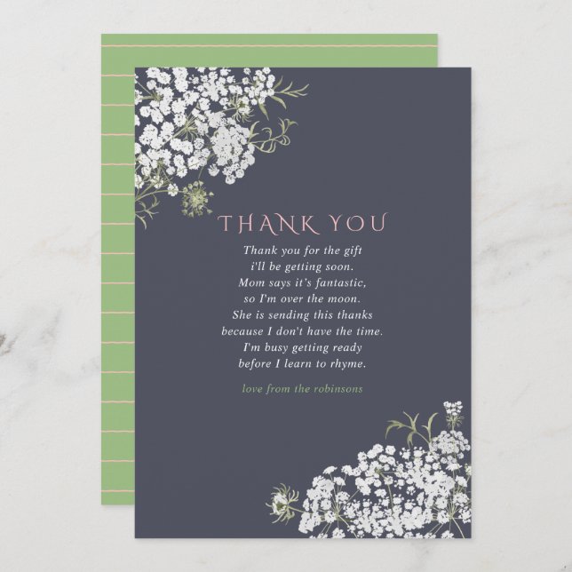 Trendy colorways Baby's Breath Baby Shower Thanks Invitation (Front/Back)