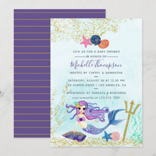 Trendy Colorways Mermaid themed Baby Shower Invitation