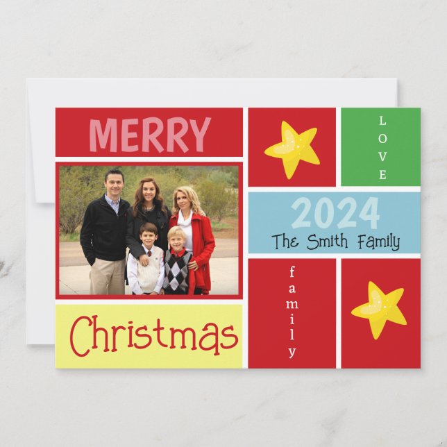 Trendy Colour Blocks Holiday Photo Greeting Card (Front)