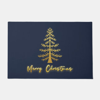 Trendy colour glam shiny gold and navy blue tree doormat