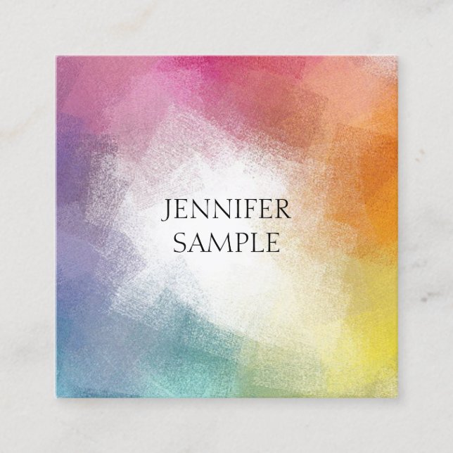 Trendy Colourful Abstract Template Elegant Custom Square Business Card (Front)