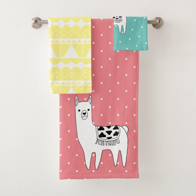 Trendy Colourful Black & White Aztec Llama Bath Towel Set (Insitu)
