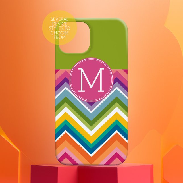 Trendy Colourful Chevron Pattern Custom Monogram Case-Mate iPhone Case (Personalized Phone Case - Add Custom Text)