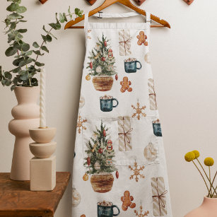 Trendy Colourful Christmas Pattern   Watercolor Apron