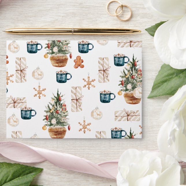 Trendy Colourful Christmas Pattern | Watercolor Envelope (Wedding)