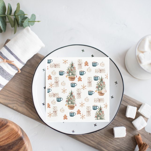 Trendy Colourful Christmas Pattern | Watercolor Napkin (Creator Uploaded)