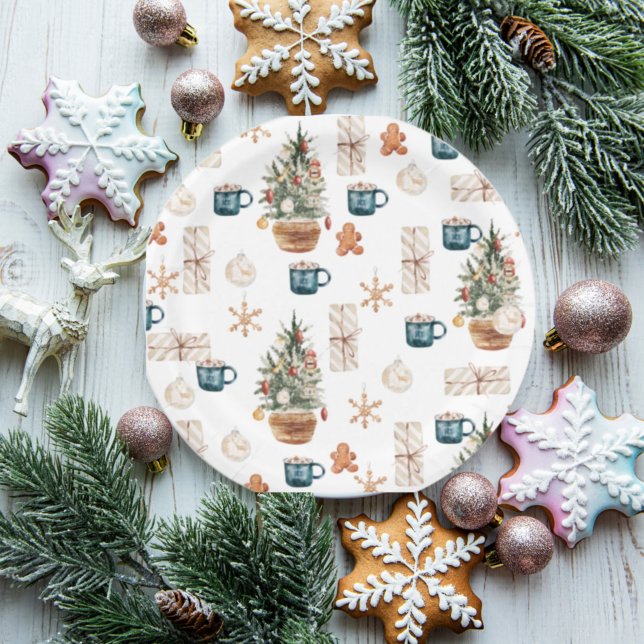Trendy Colourful Christmas Pattern | Watercolor Paper Plate (Creator Uploaded)