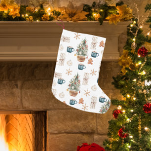 Trendy Colourful Christmas Pattern   Watercolor Small Christmas Stocking