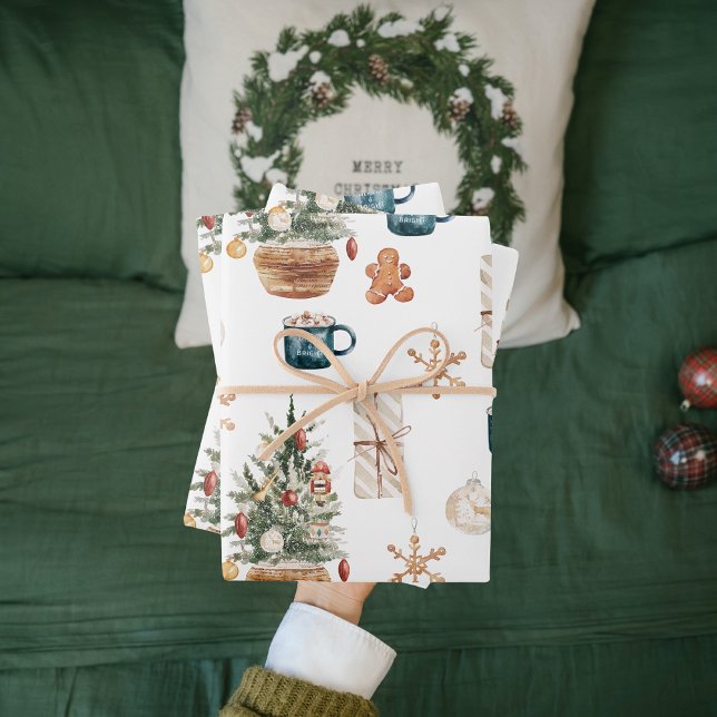 Trendy Colourful Christmas Pattern | Watercolor Wrapping Paper Sheet (Creator Uploaded)