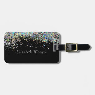 Trendy Colourful Confetti Black Luggage Tag