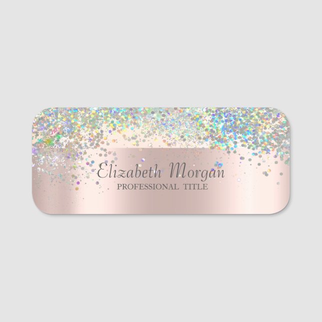 Trendy Colourful Confetti,Rose Gold Name Tag (Front)