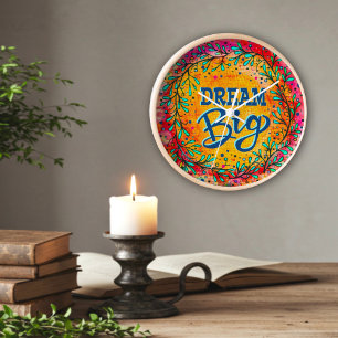 Trendy Colourful Dream Big Yellow Inspirivity Cloc Clock
