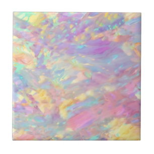 Trendy colourful faux holographic opal ceramic tile