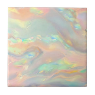 Trendy colourful faux holographic opal ceramic tile