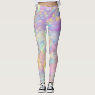 Trendy colourful faux holographic opal leggings